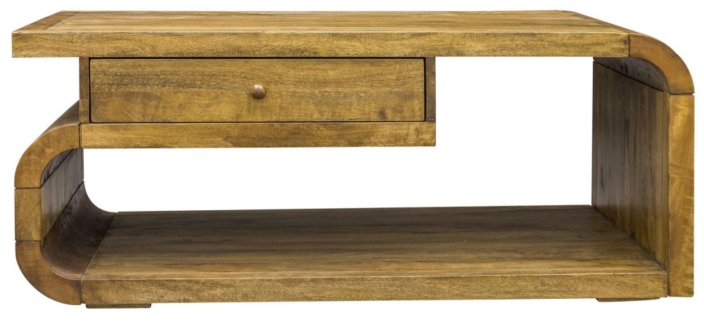 Curved Edge Mango Wood 1 Drawer Coffee Table
