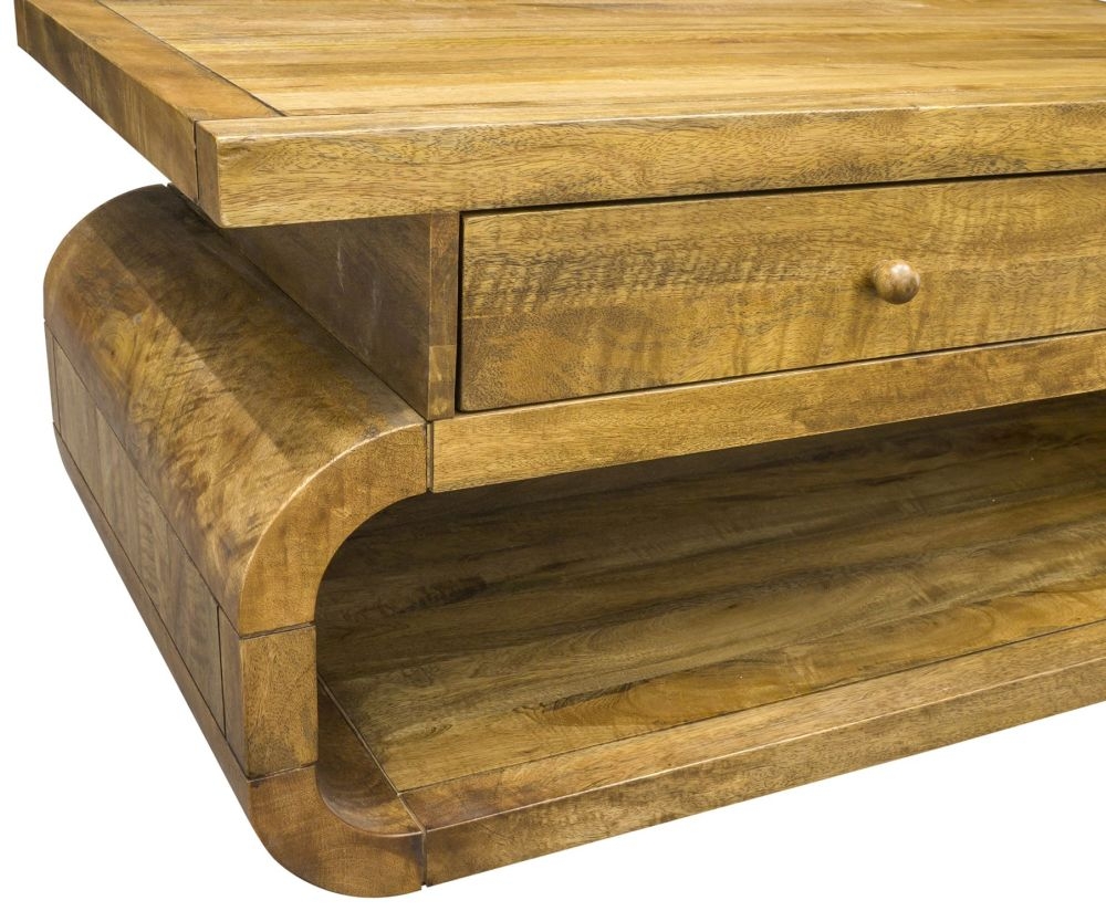 Curved Edge Mango Wood 1 Drawer Coffee Table