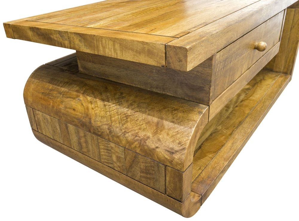 Curved Edge Mango Wood 1 Drawer Coffee Table