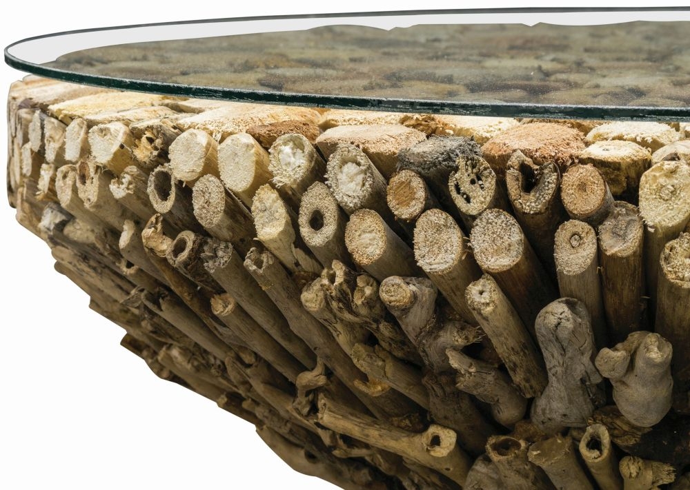 Driftwood Round Coffee Table - Glass Top