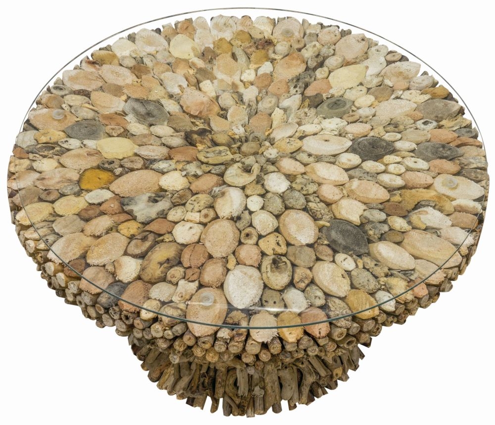 Driftwood Round Coffee Table - Glass Top