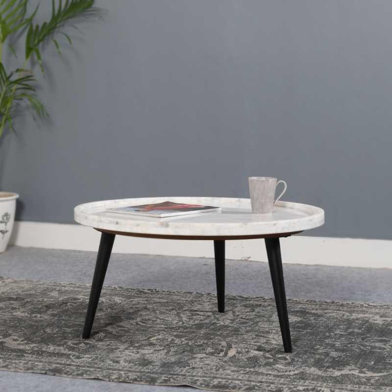 Fluted White Marble Round Coffee Table