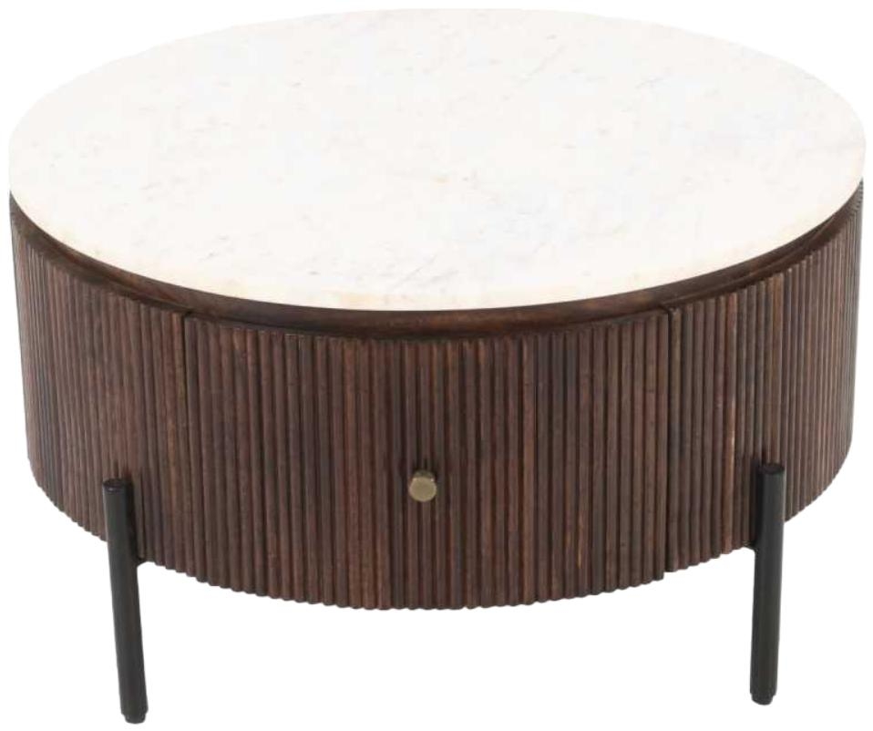 Fluted White Marble Top Storage Round Coffee Table