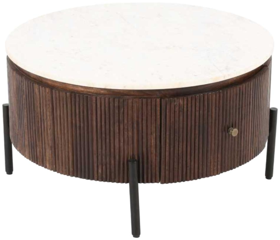 Fluted White Marble Top Storage Round Coffee Table