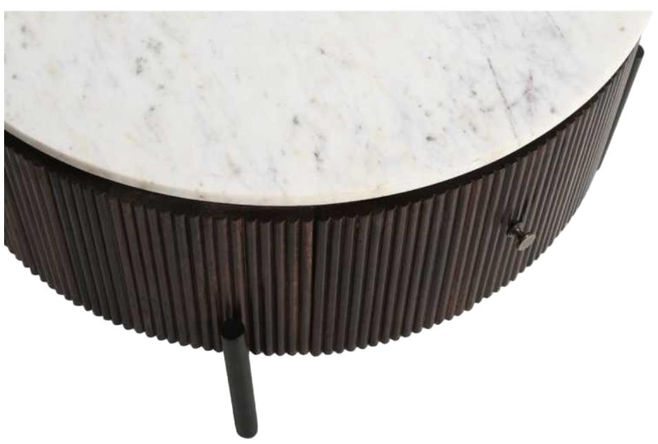 Fluted White Marble Top Storage Round Coffee Table
