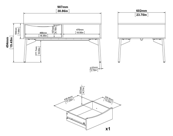 Fur White 1 Drawer Coffee Table