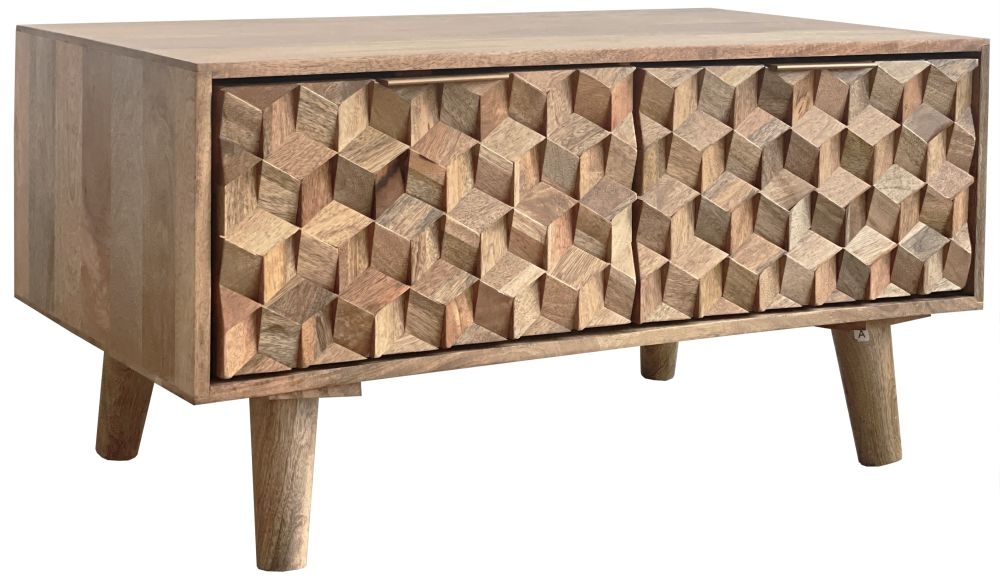 Geometric Carved Mango Wood Storage Coffee Table