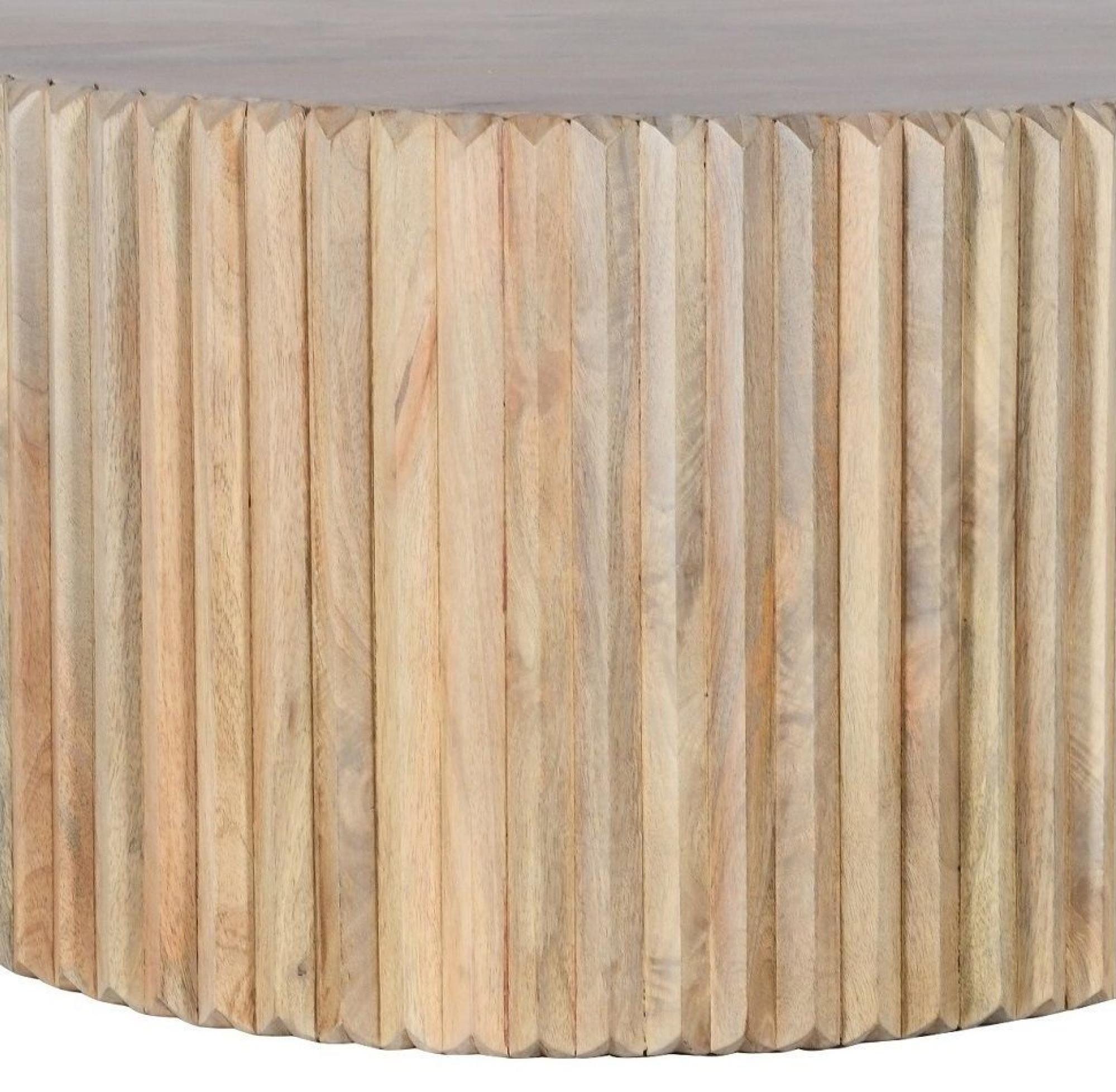 Hanover Ribbed Carved Mango Wood Round Coffee Table