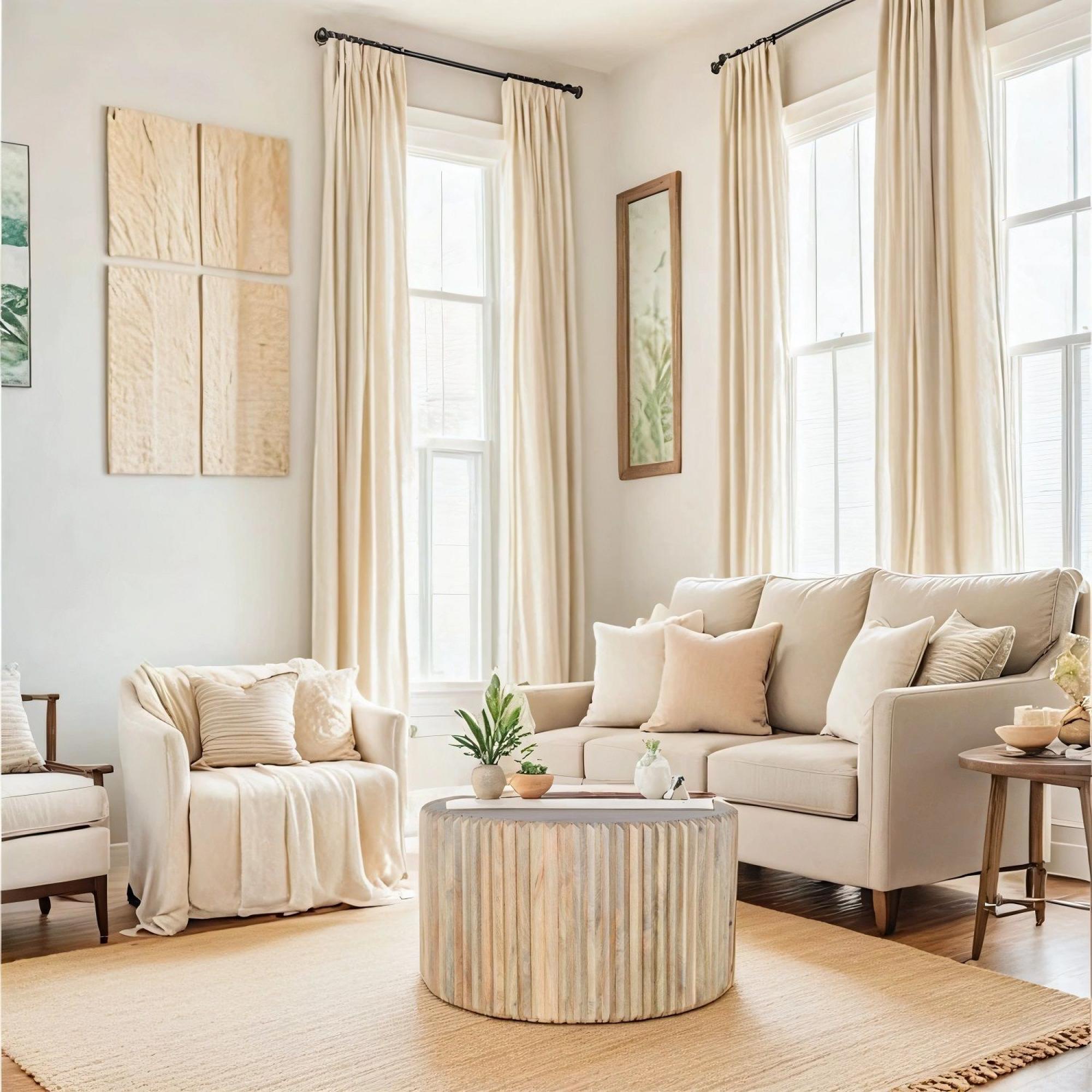 Hanover Ribbed Carved Mango Wood Round Coffee Table