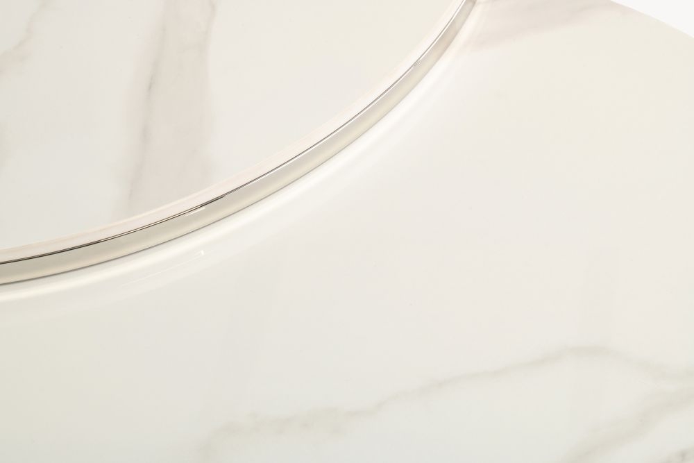 Hanson Coffee Tables - Set of 2 - Round - Italy White Sintered Stone and Chrome