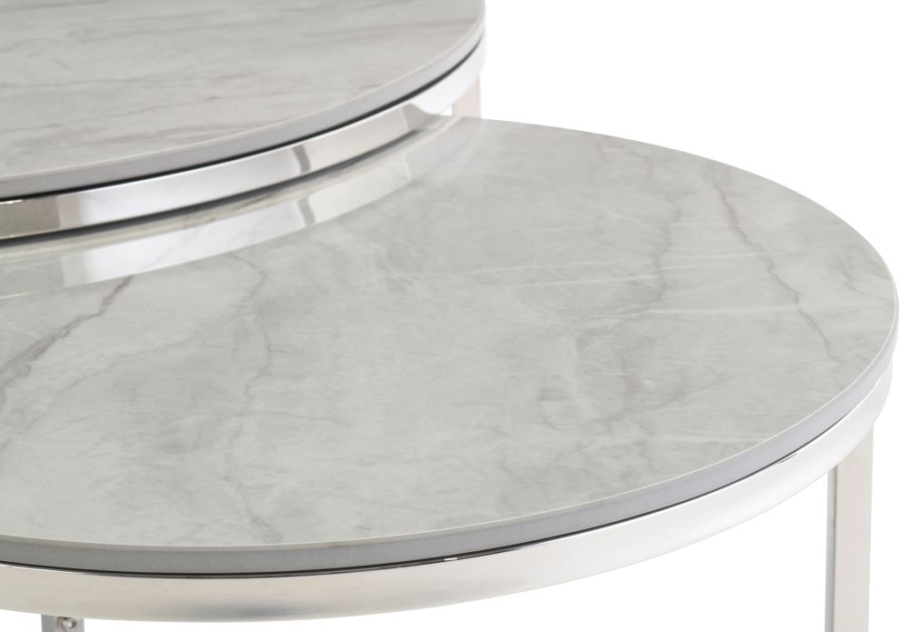 Hanson Coffee Tables - Set of 2 - Round - Sintered Stone and Chrome