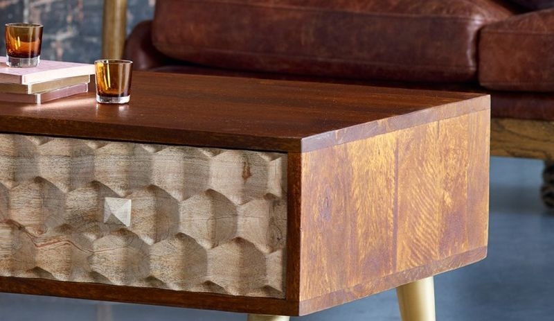 Imphal Mango Wood Geomatric 2 Drawer Coffee Table