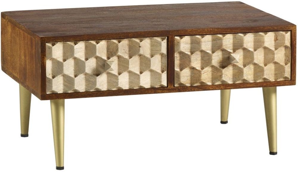 Imphal Mango Wood Geomatric 2 Drawer Coffee Table