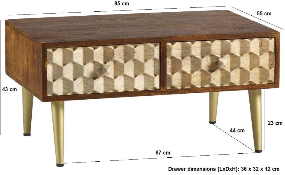 Imphal Mango Wood Geomatric 2 Drawer Coffee Table