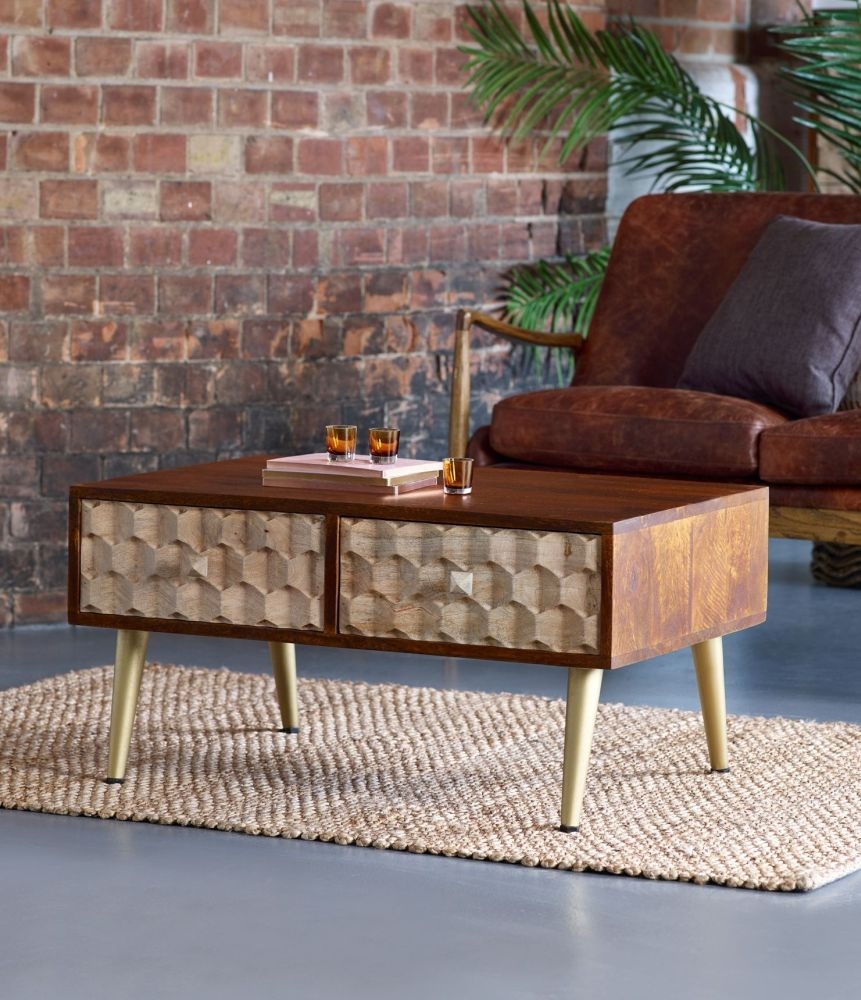Imphal Mango Wood Geomatric 2 Drawer Coffee Table