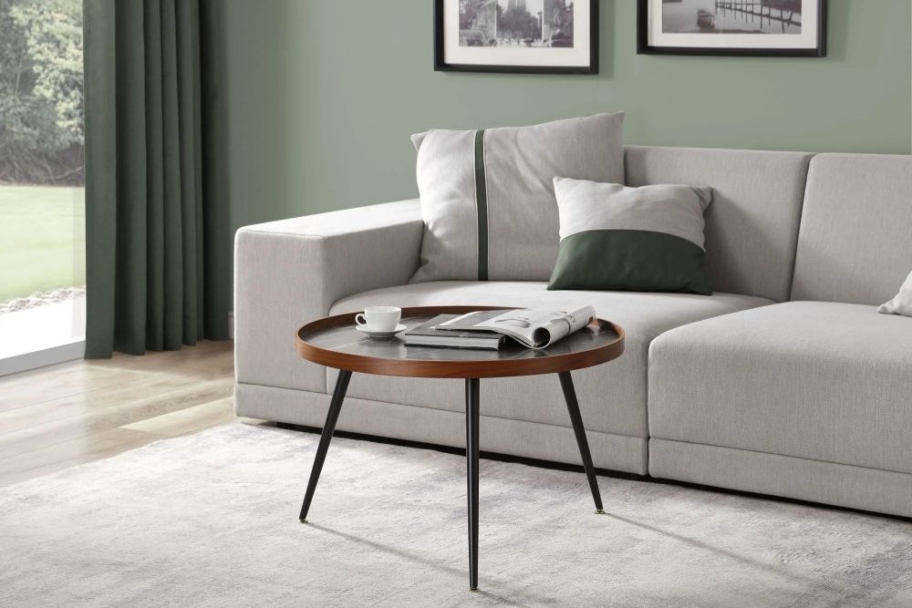 Siena Round Coffee Table - Walnut and Black Marble - JF328