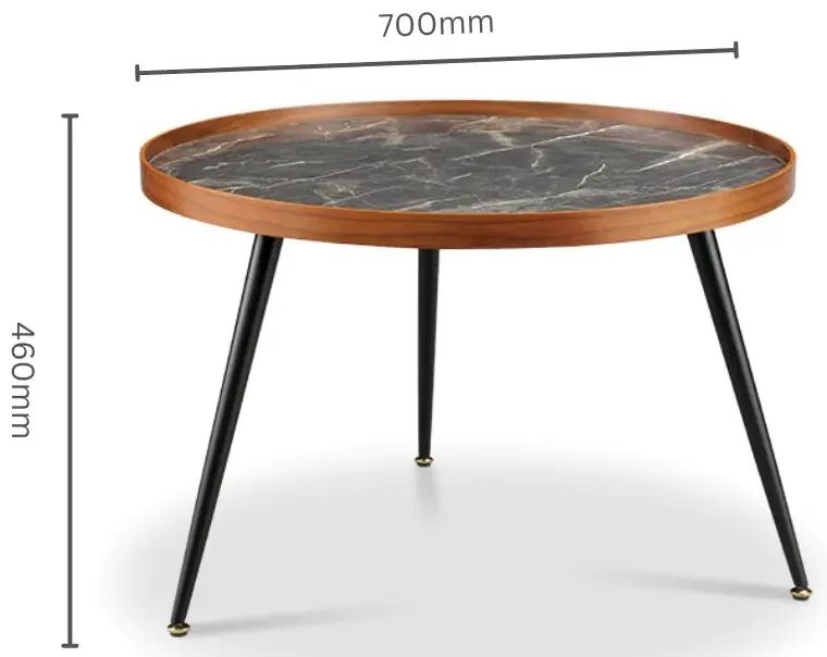 Siena Round Coffee Table - Walnut and Black Marble - JF328