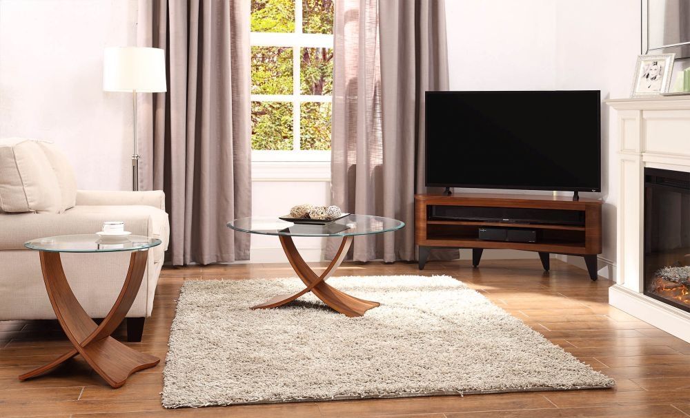 Siena Round Coffee Table - Walnut with Glass Top - JF308