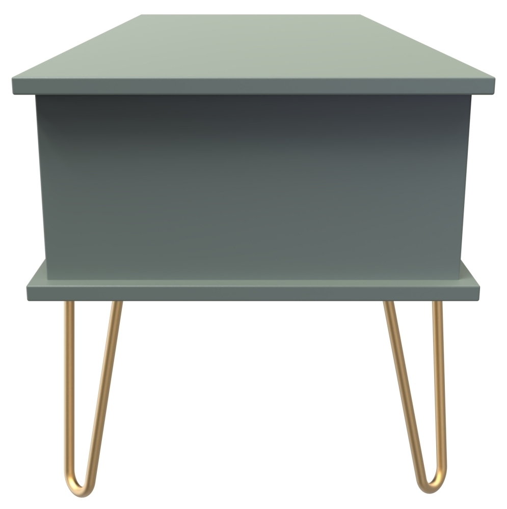 Linear Coffee Table - 1 Drawer - with Gold Hairpin Legs - Green