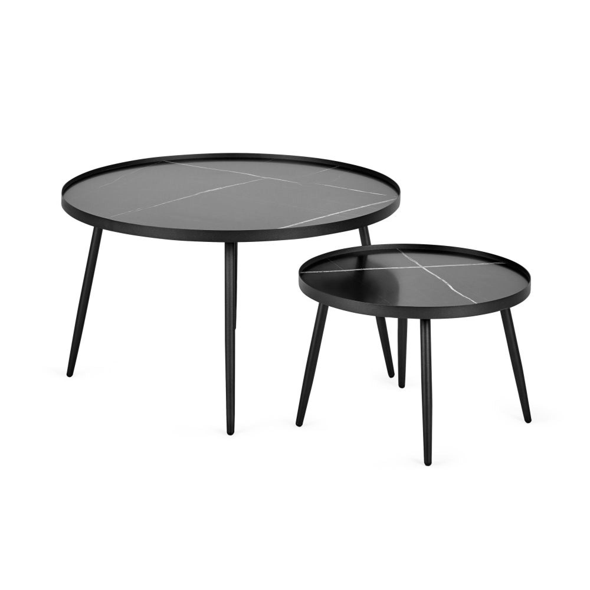 Nolan Nest of Coffee Tables - Set of 2 - Round - Black Marble Effect