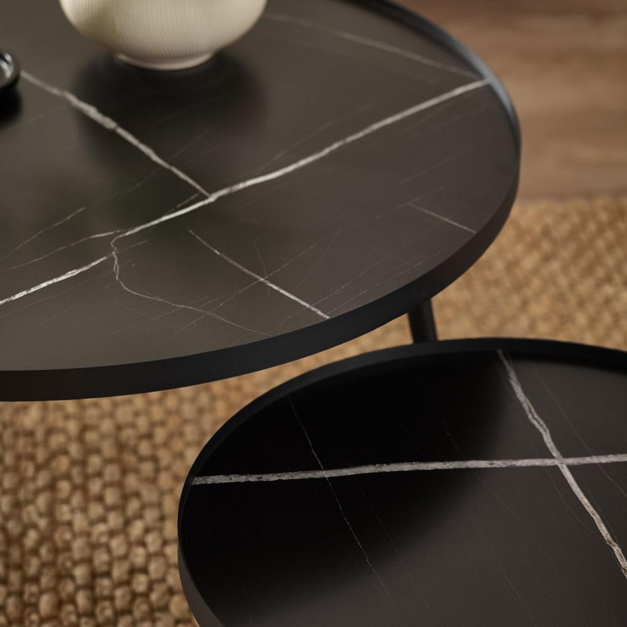 Nolan Nest of Coffee Tables - Set of 2 - Round - Black Marble Effect