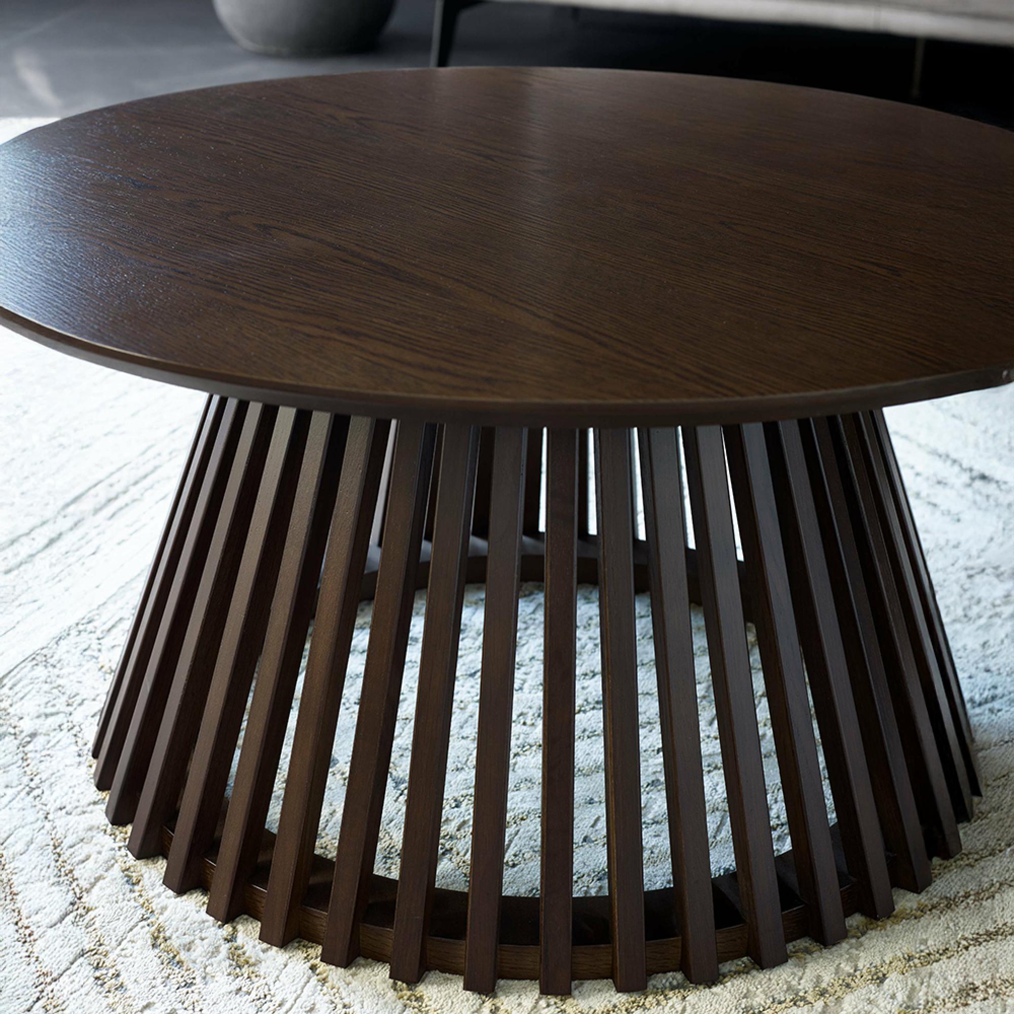 Ollie Coffee Table - Round - Slatted Base - Dark Oak
