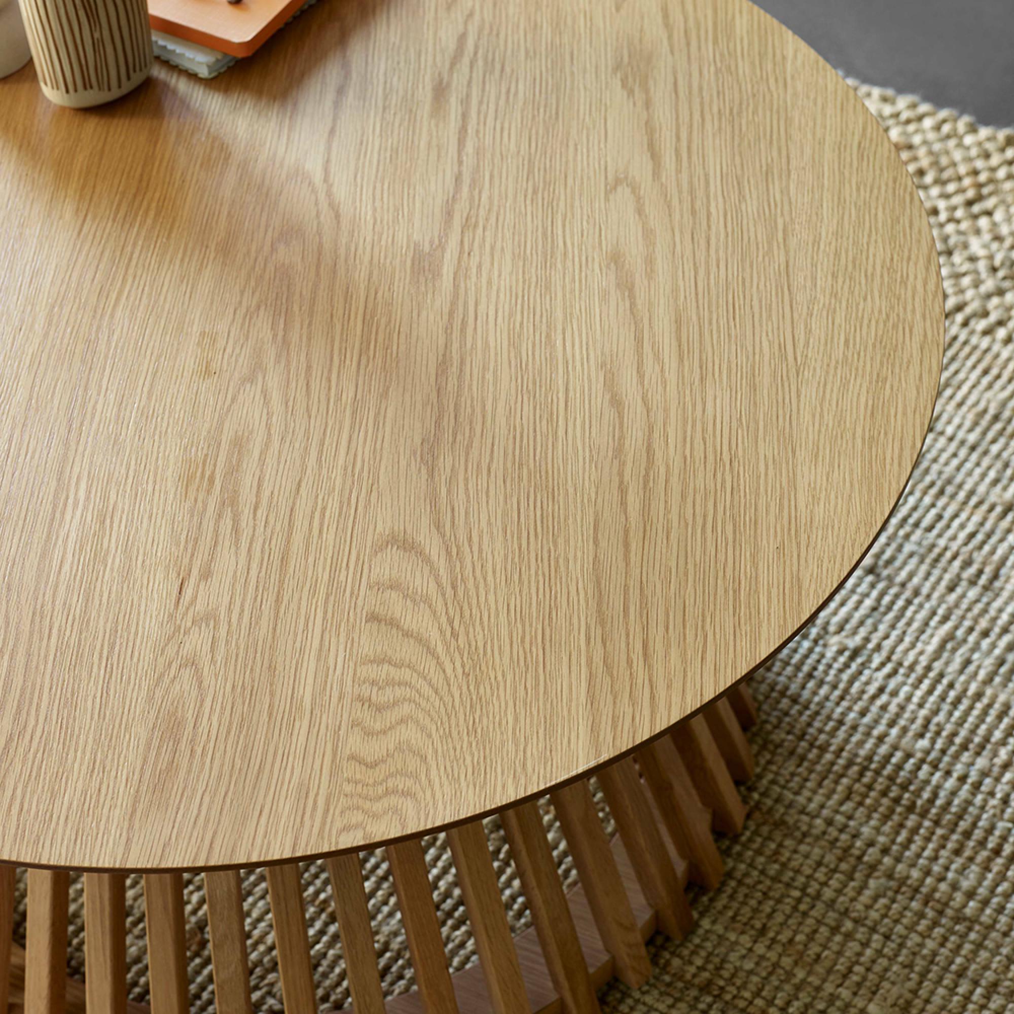 Ollie Coffee Table - Round - Slatted Base - Natural Oak