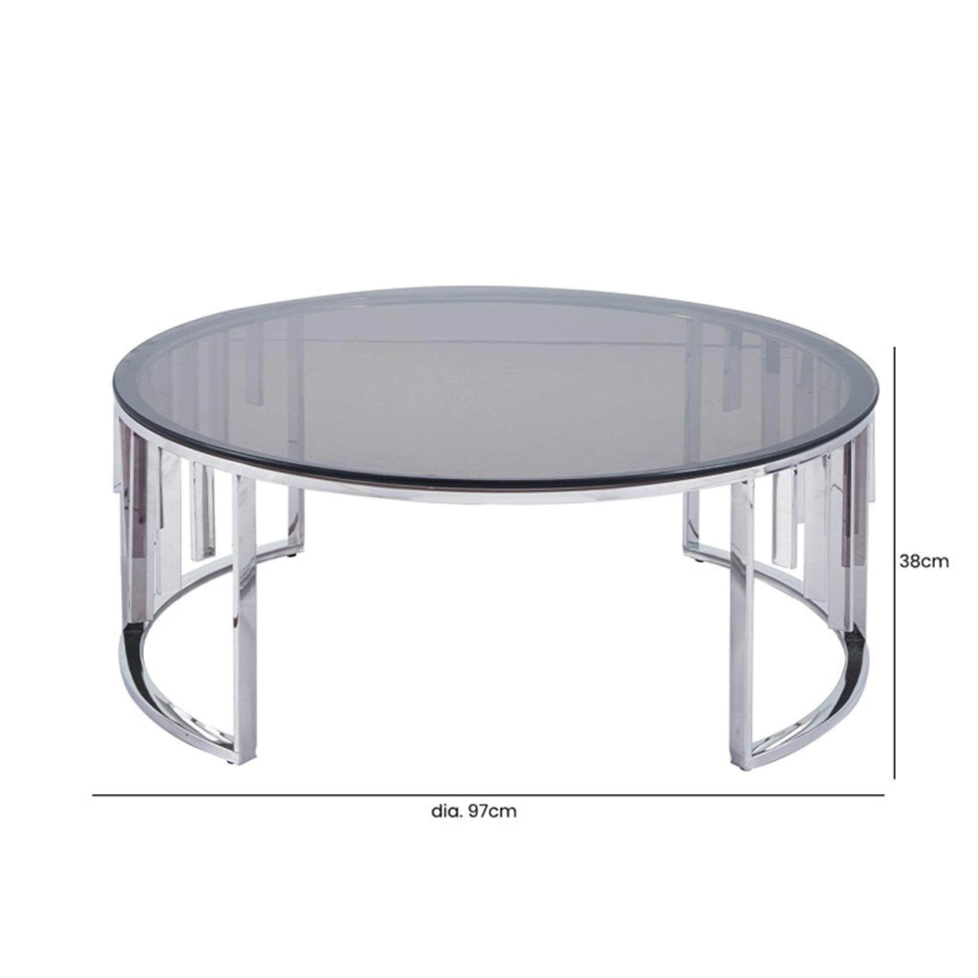 Owen Coffee Table - Round - Smoke Glass and Chrome