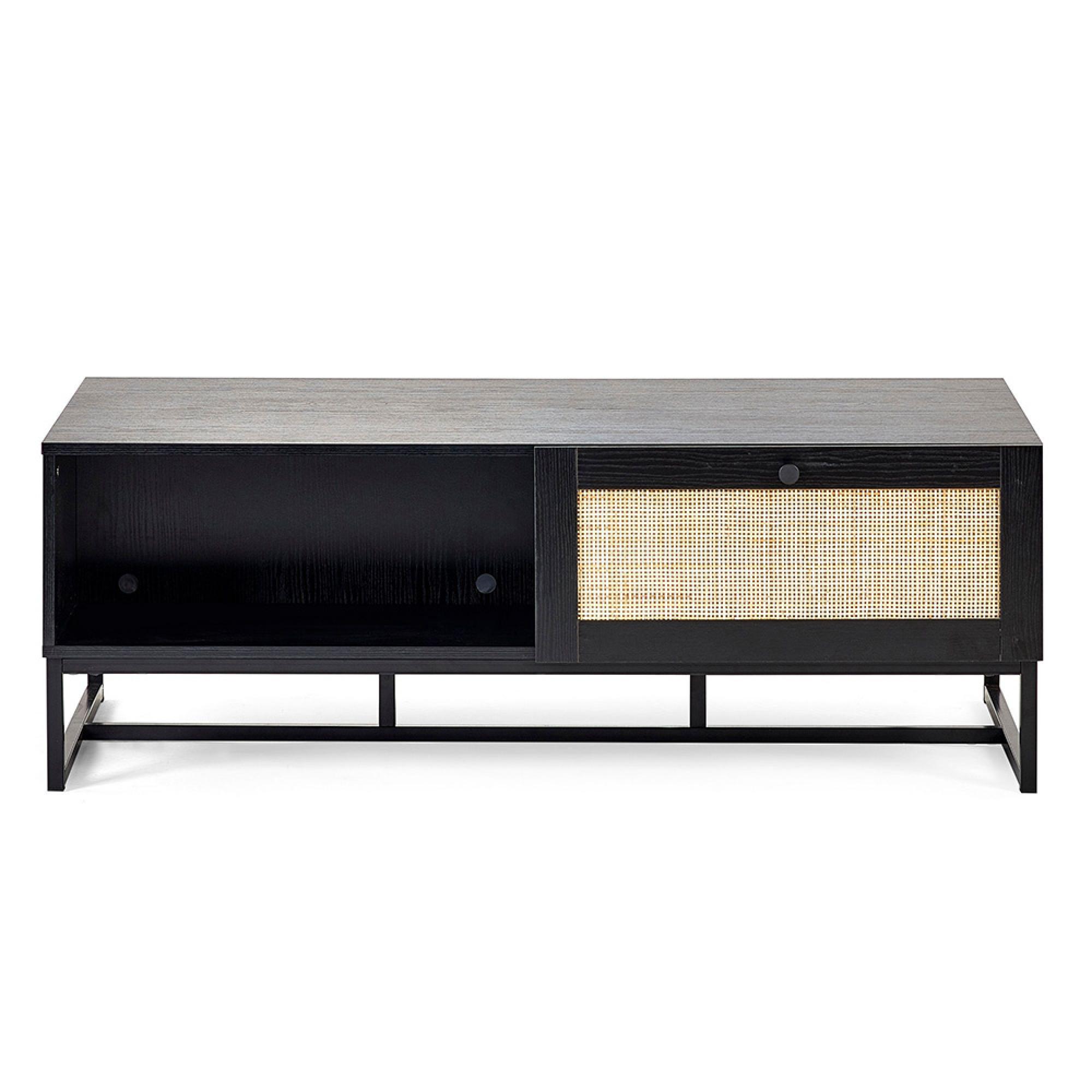 Padstow Coffee Table - 120cm - Black and Rattan