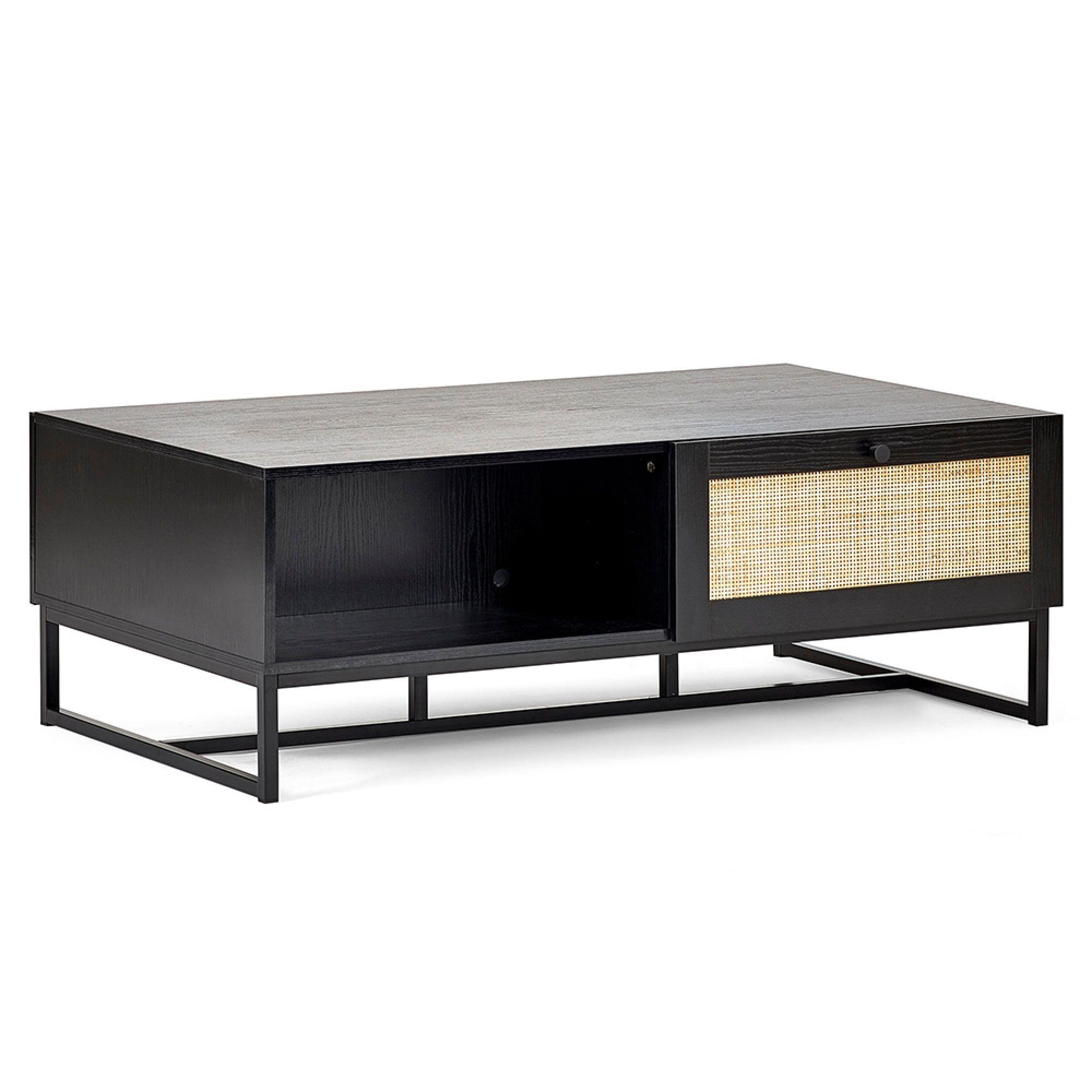 Padstow Coffee Table - 120cm - Black and Rattan