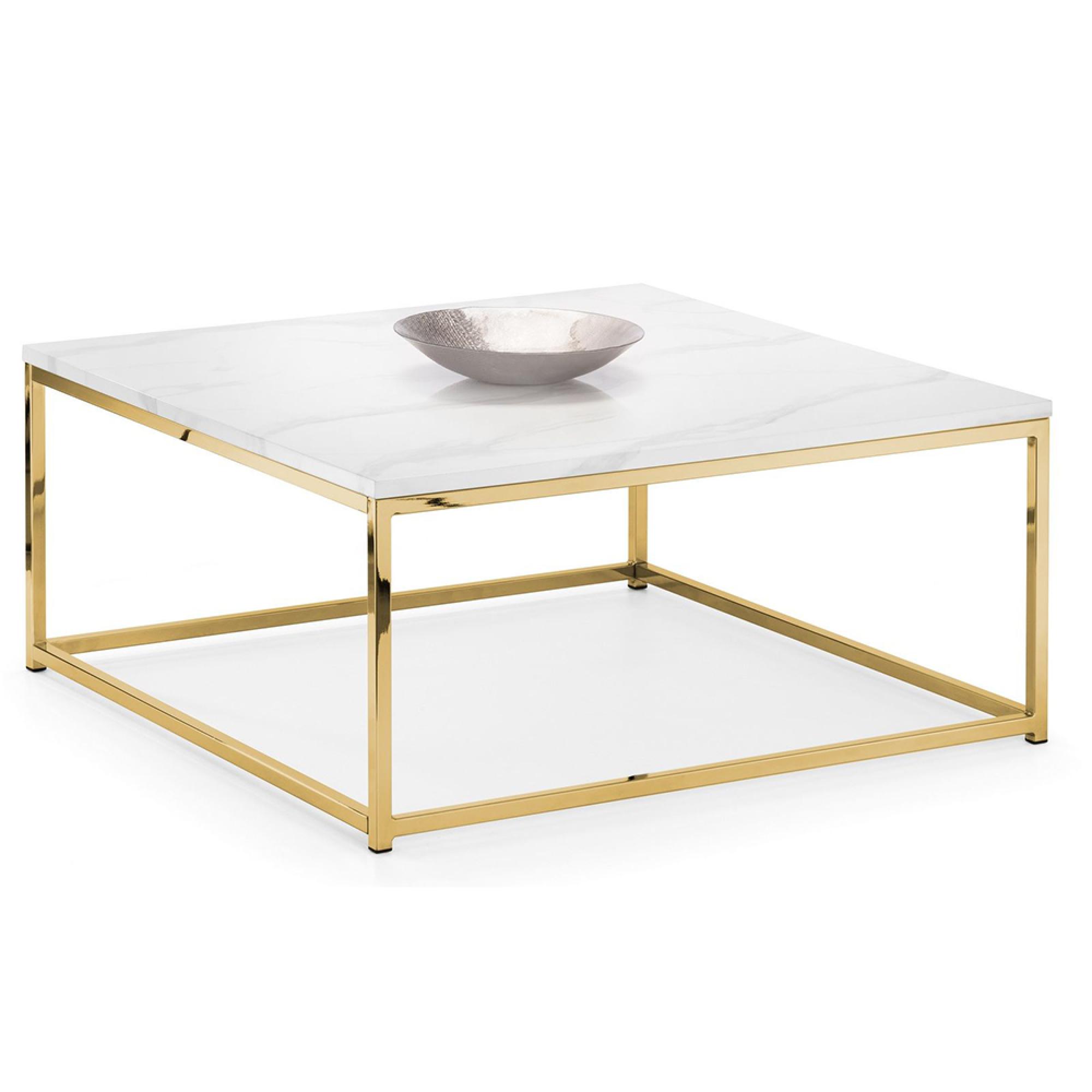 Scala Coffee Table - 90cm - Square - White Marble Effect and Gold