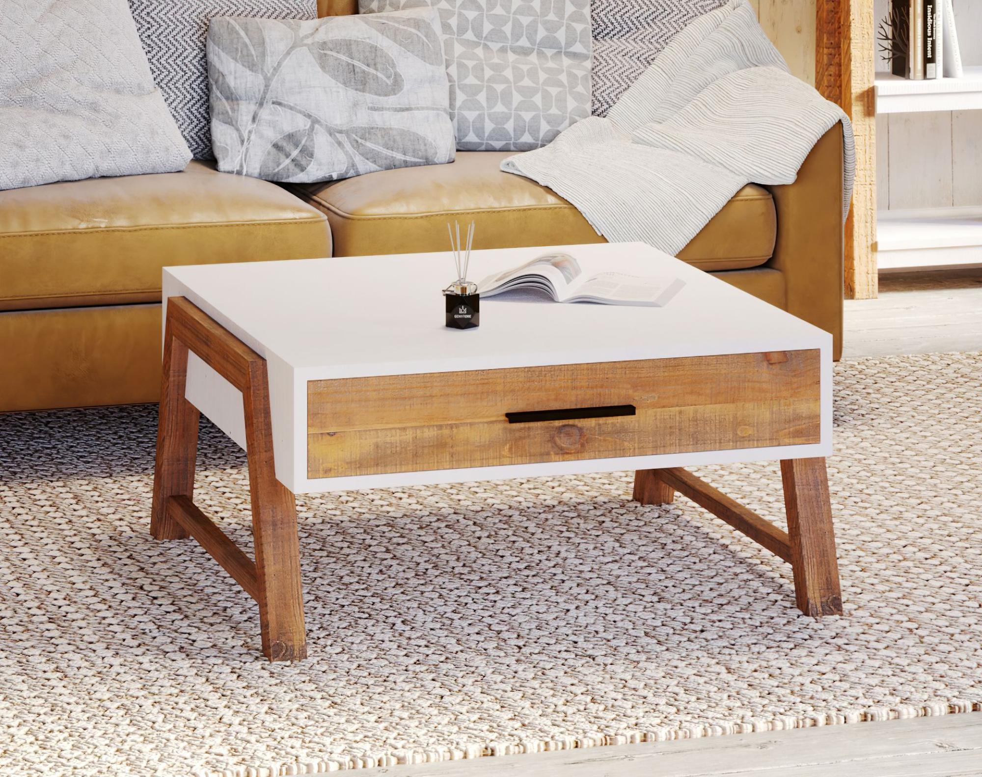 Trinity Reclaimed Wood & White Square Coffee Table - 1 Drawer