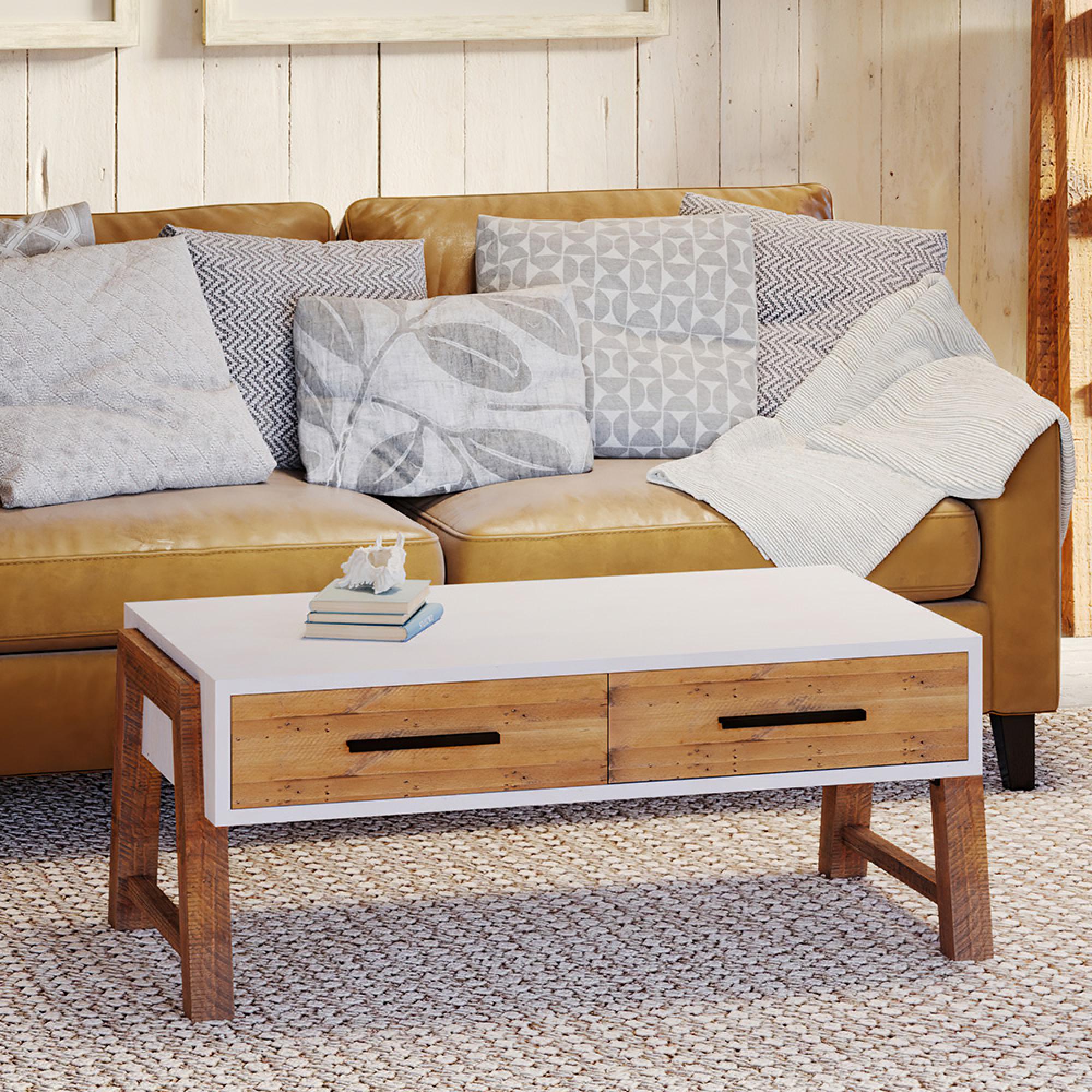 Trego Reclaimed Wood and White 2 Drawer Coffee Table