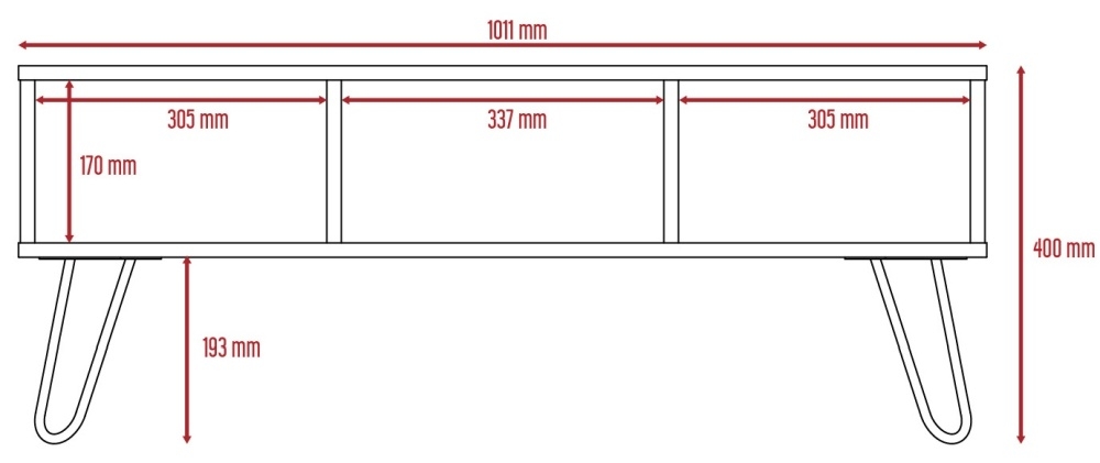 Vegas Coffee Table - Grey - Hairpin Legs