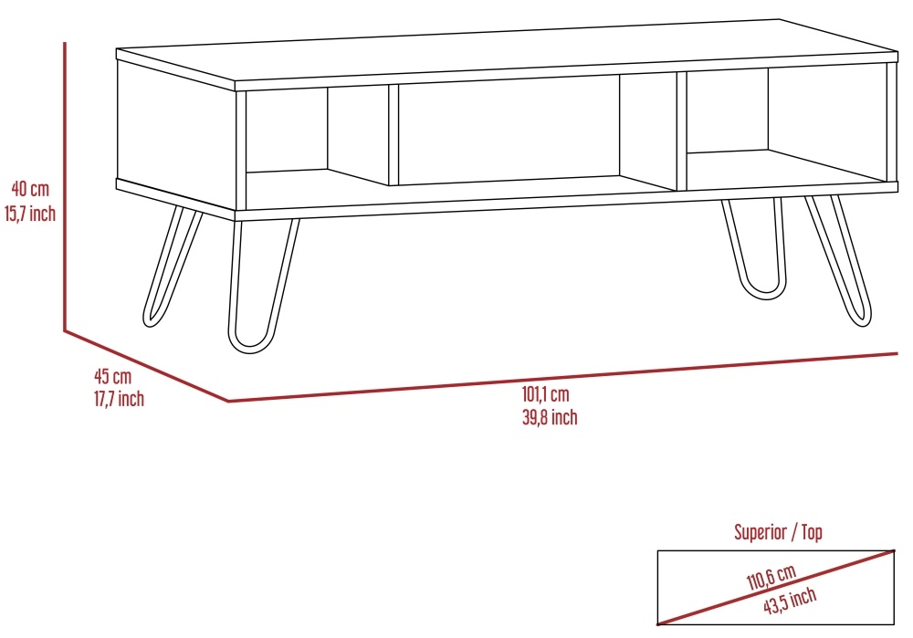 Vegas Coffee Table - Grey - Hairpin Legs