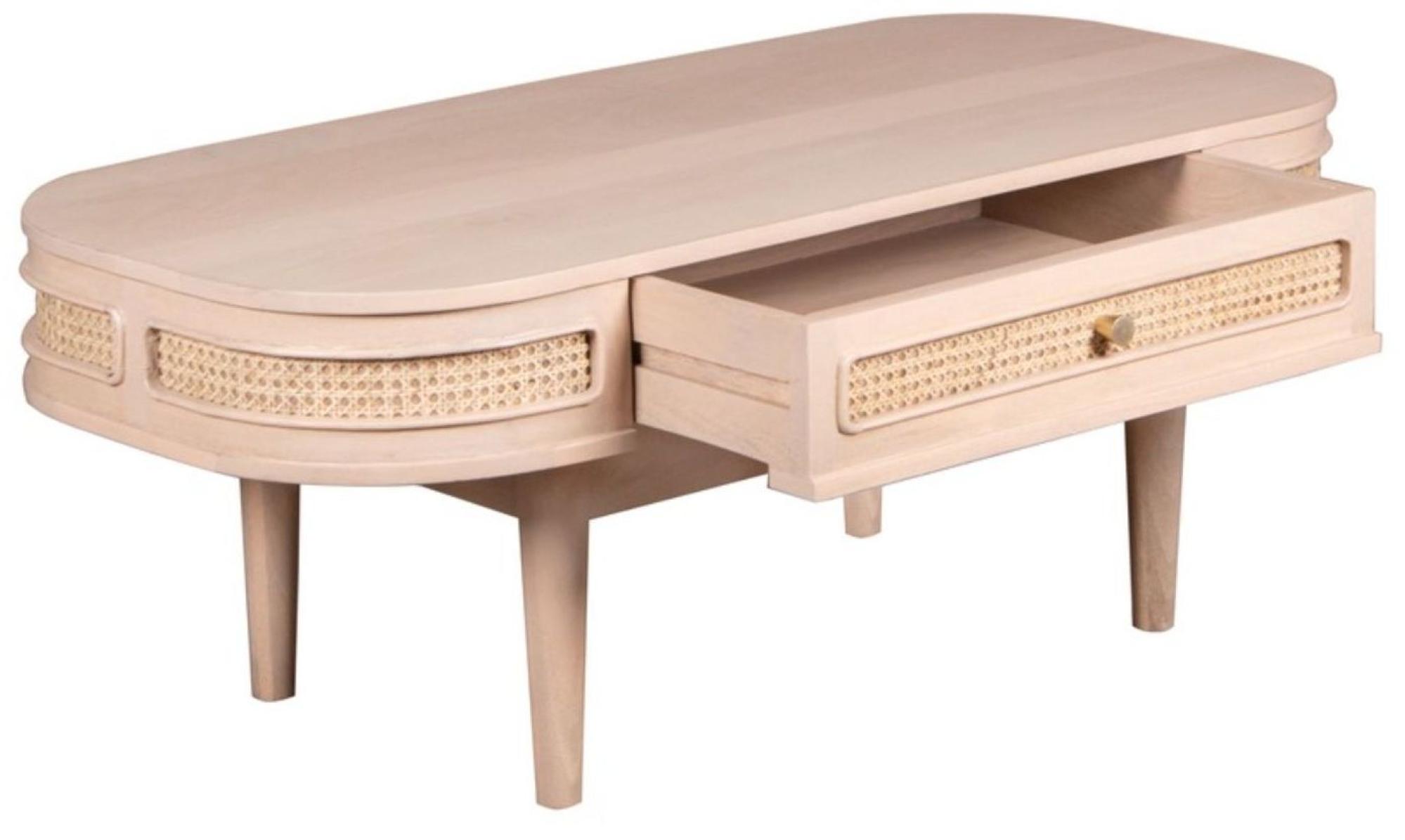 Vance Curved Natural Rattan and Mango Wood Storage Coffee Table