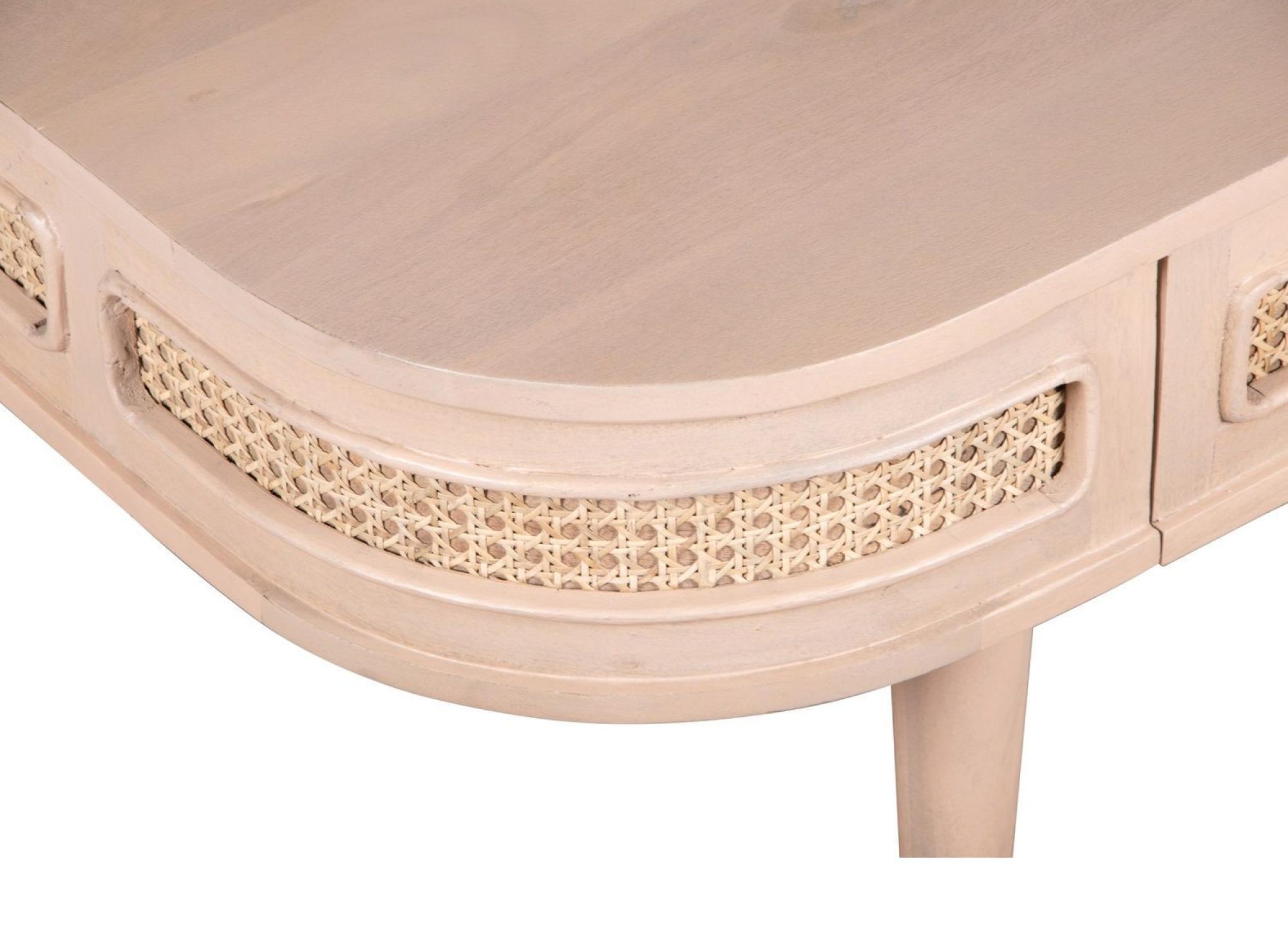 Vance Curved Natural Rattan and Mango Wood Storage Coffee Table