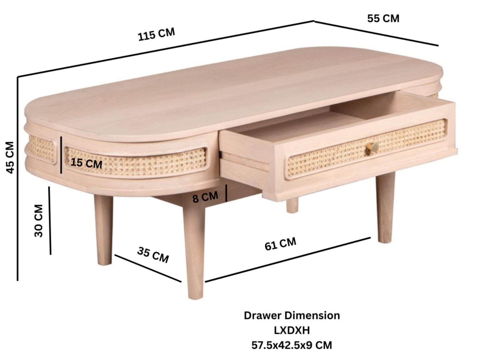 Vance Curved Natural Rattan and Mango Wood Storage Coffee Table