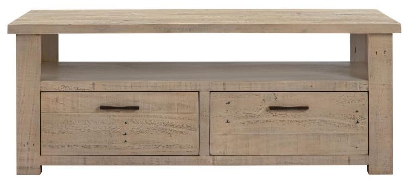 Washed Grey Reclaimed Pine 2 Drawer Coffee Table