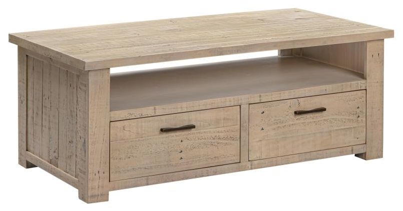 Washed Grey Reclaimed Pine 2 Drawer Coffee Table