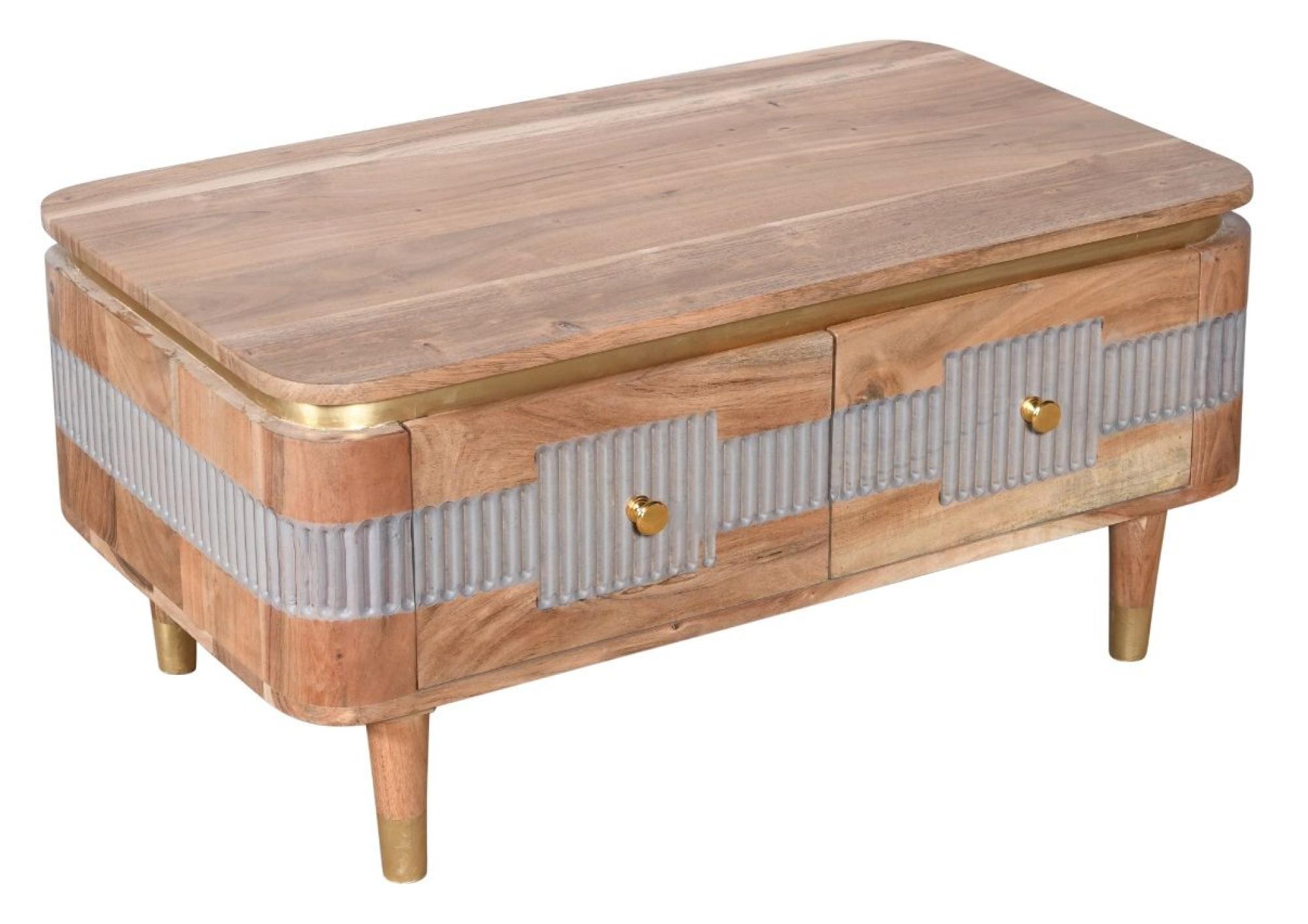 William Acacia Ribbed with Gold Trim Storage Coffee Table