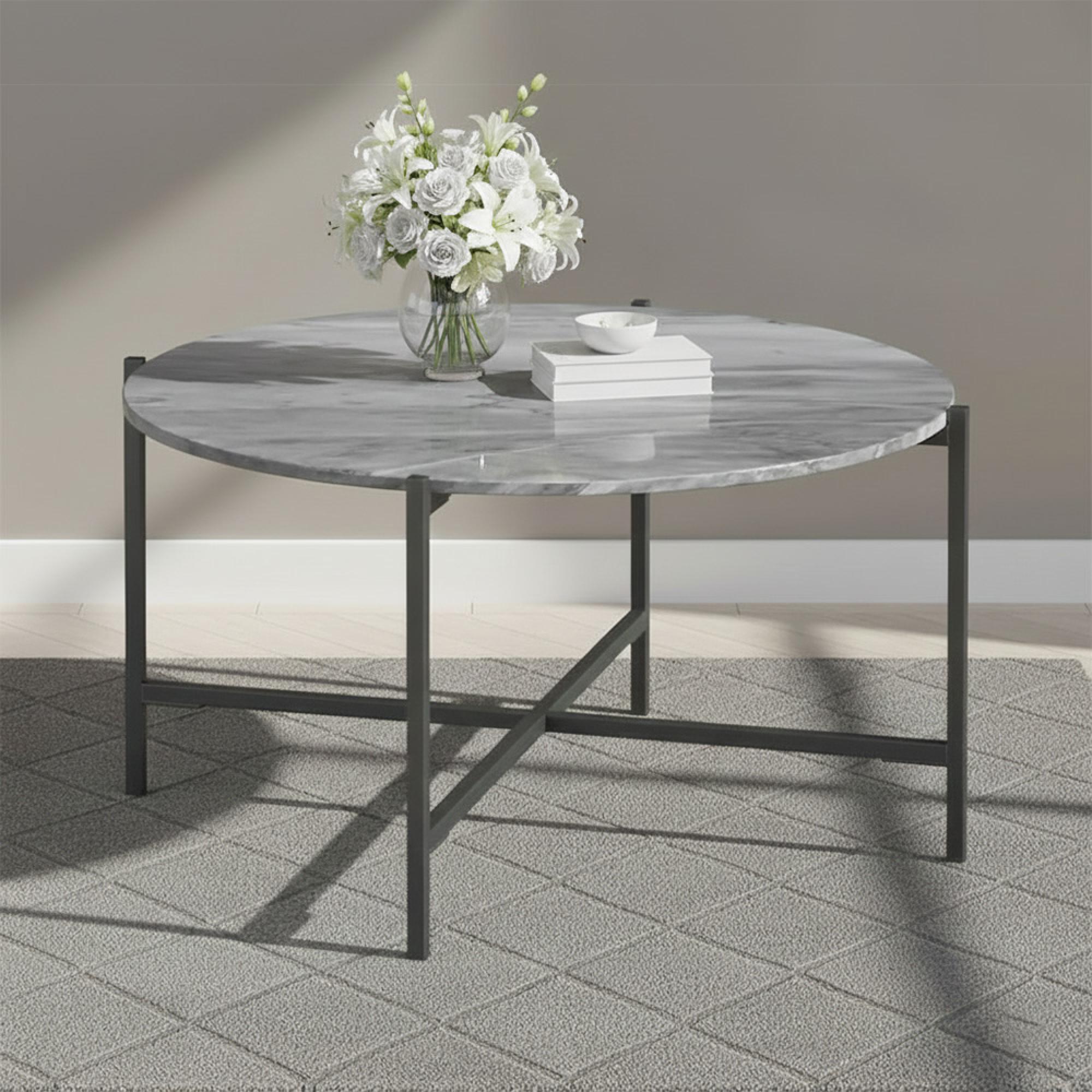 Marmora Coffee Table - Round - Grey Marble