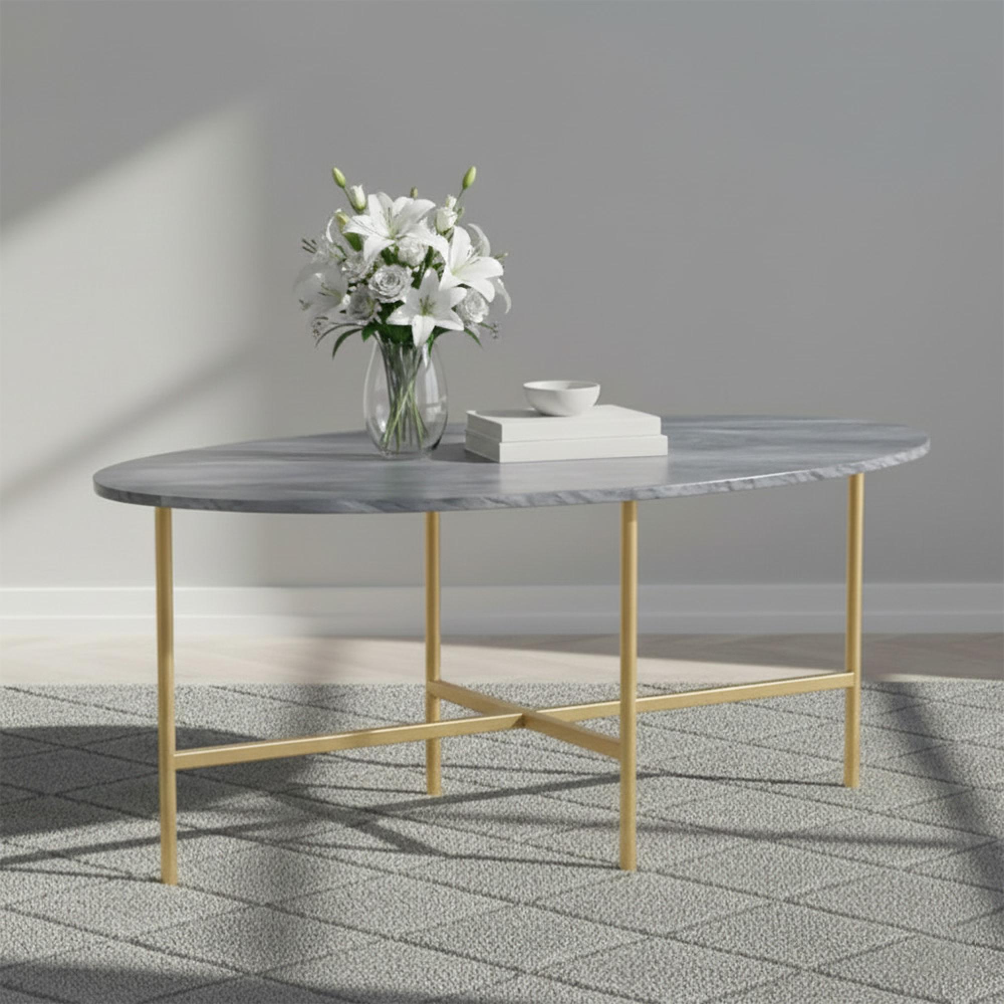 Marmora Coffee Table - Oval - Grey Marble & Gold