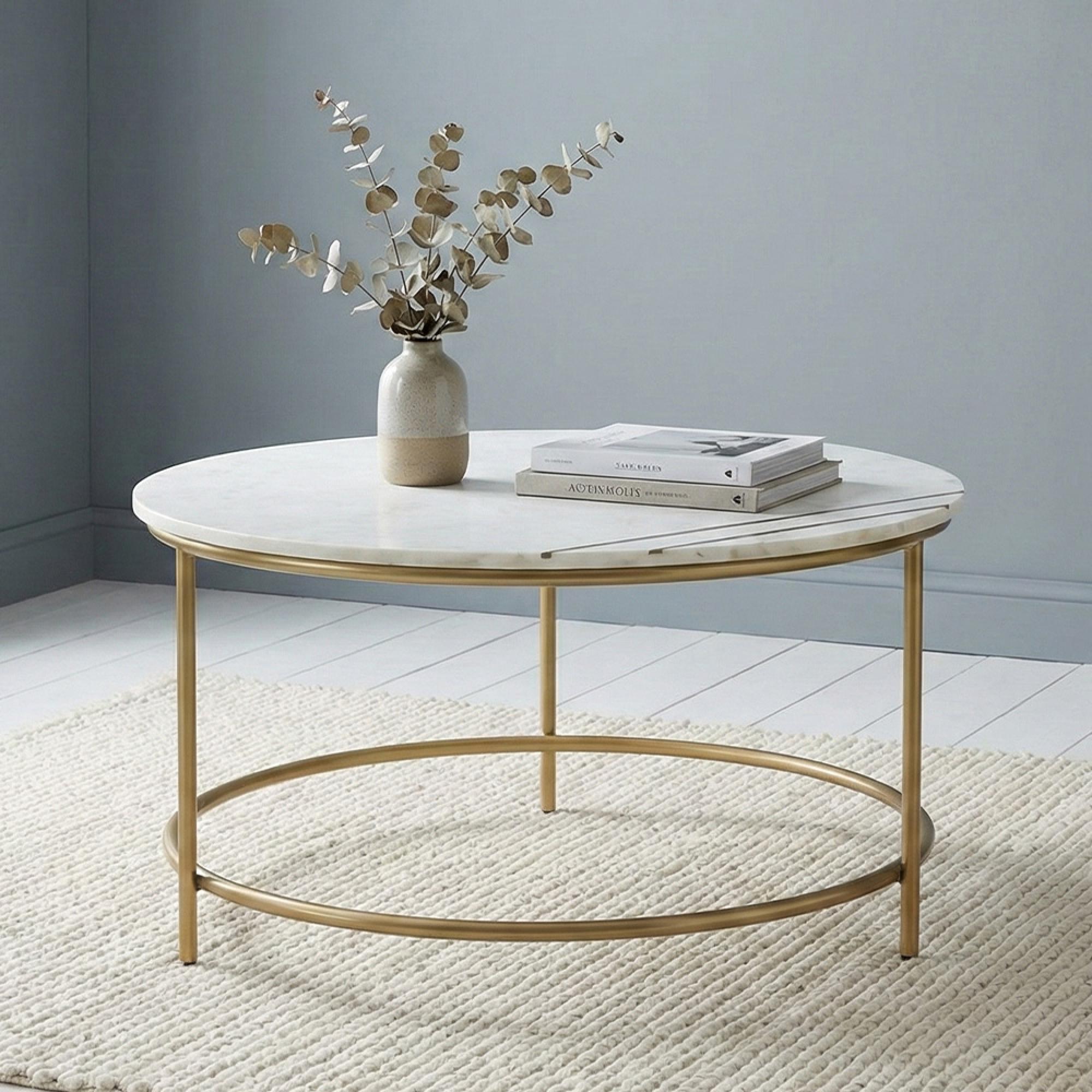 Buxton Coffee Table - Round - White Marble and Gold