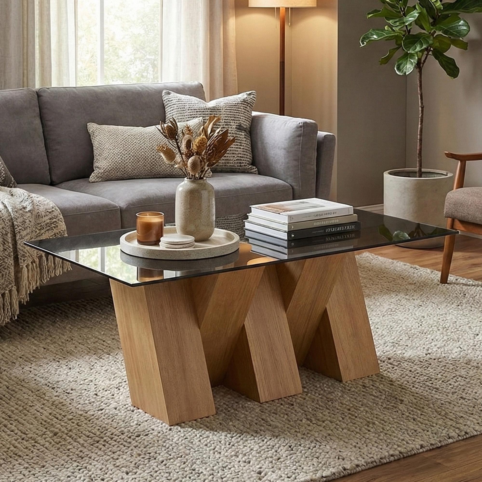 Newton Coffee Table - Smoked Glass and Oak