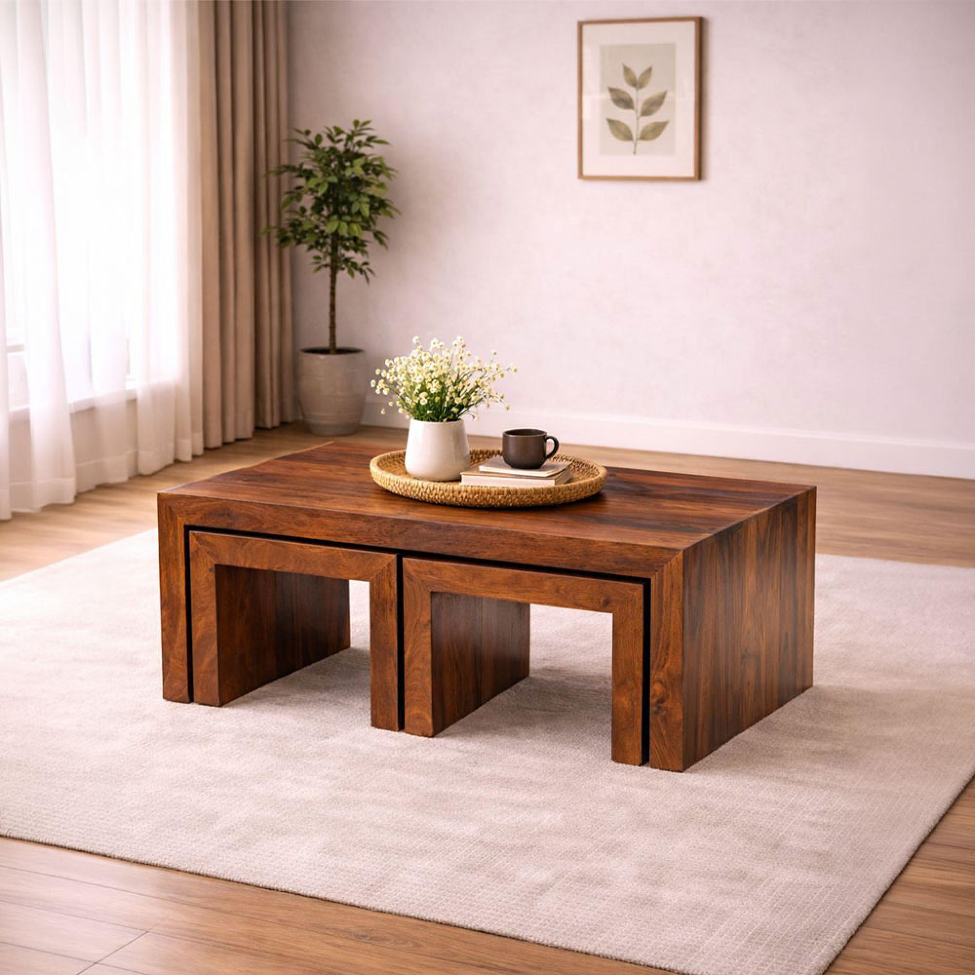 Cube Sheesham Nest of 3 Coffee Tables
