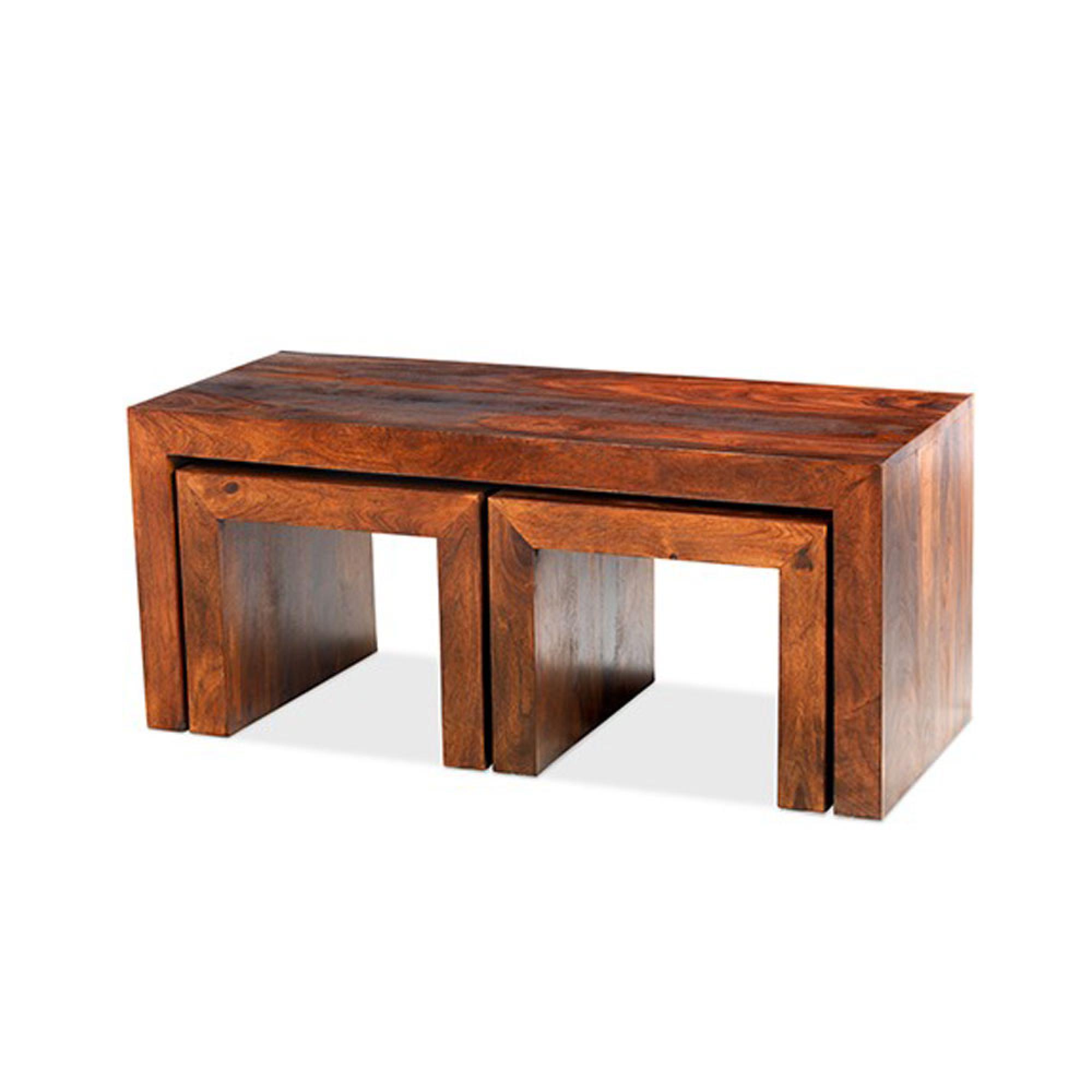 Cube Sheesham Nest of 3 Coffee Tables