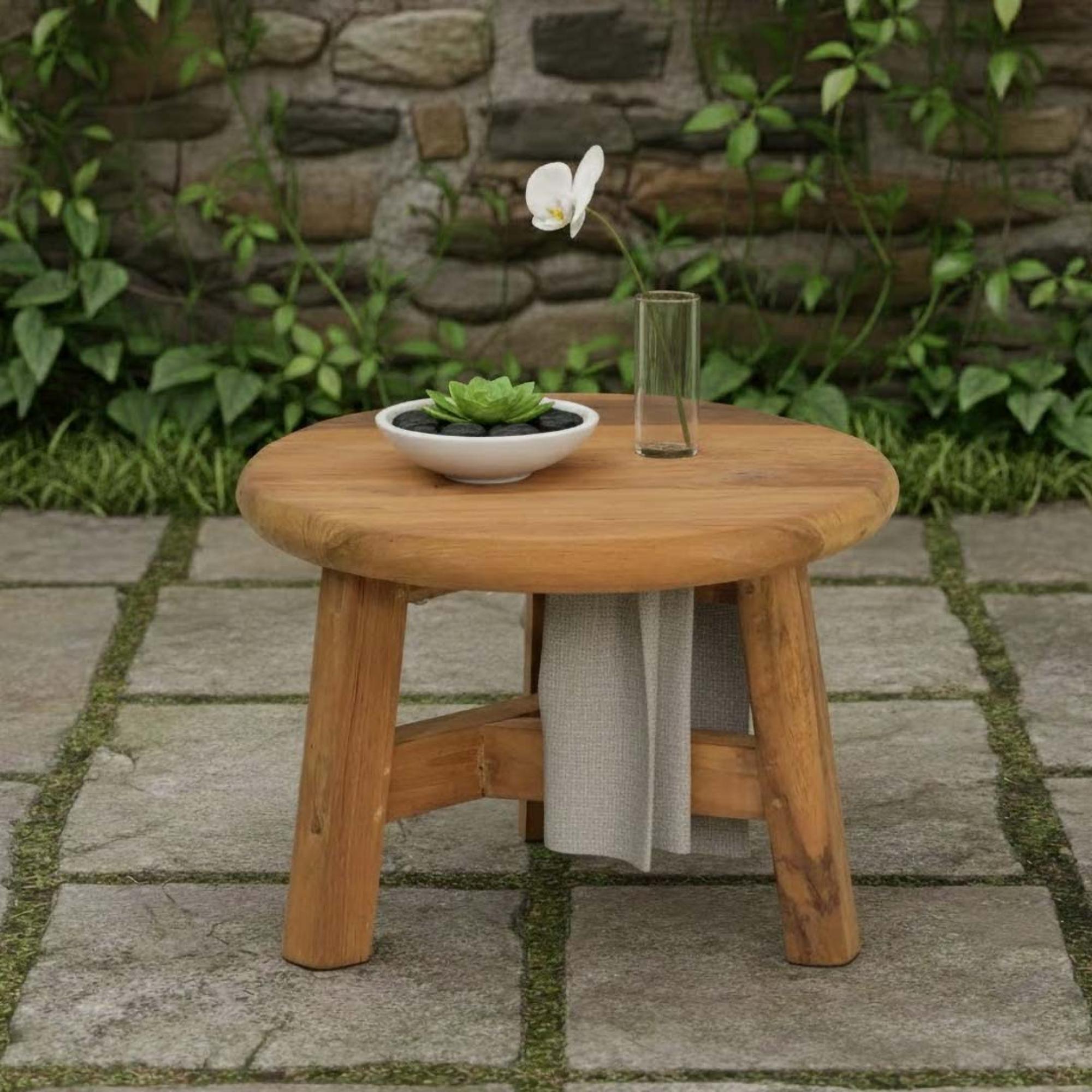 Hawthorne Outdoor Round Coffee Table Small Natural Teak Wood