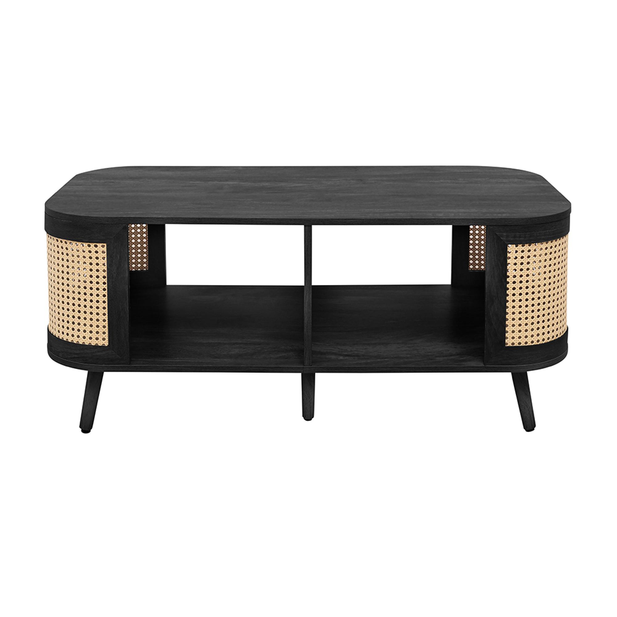 Noah Coffee Table - 110cm - Black and Rattan
