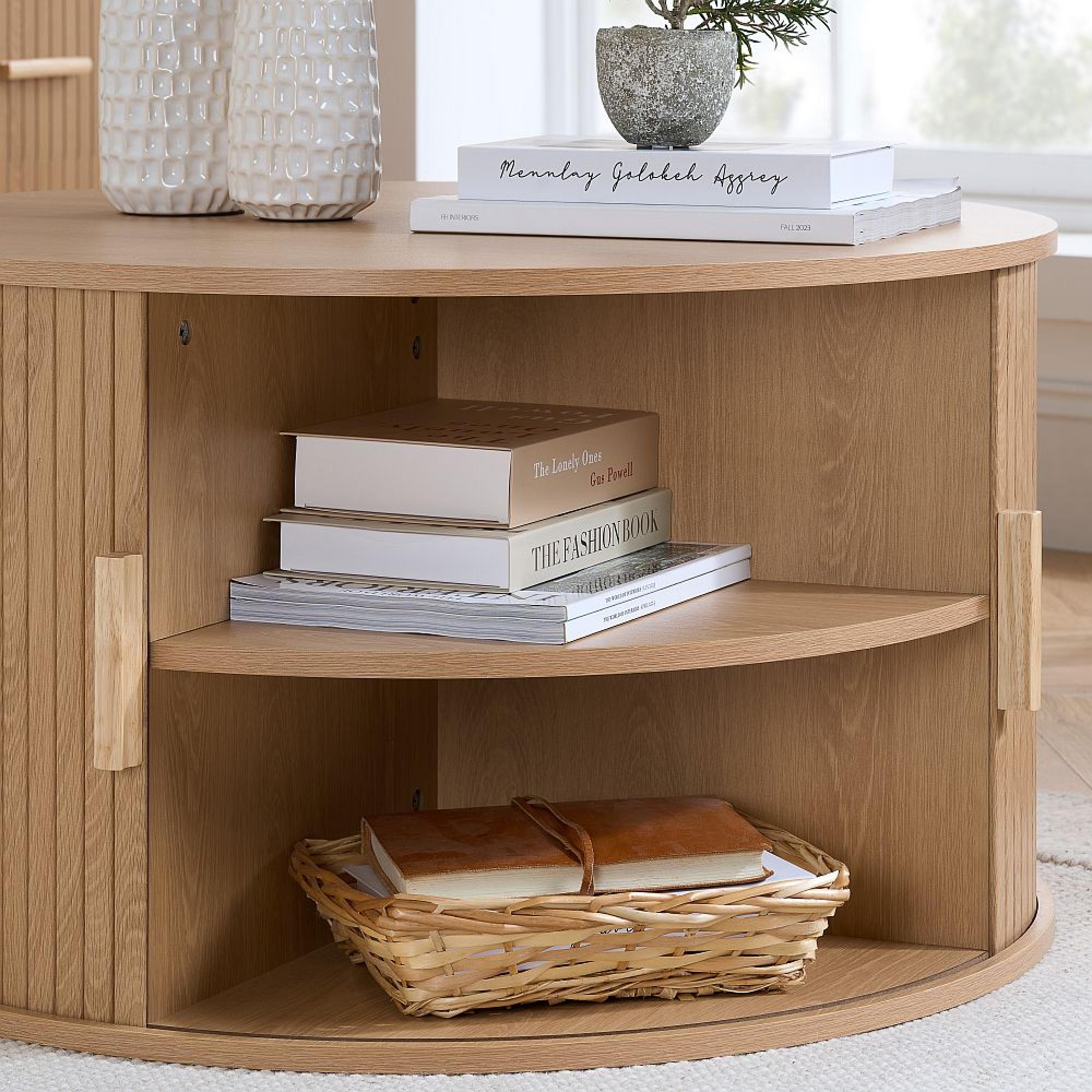 Axel Coffee Table - Round - 2 Door - Oak Fluted